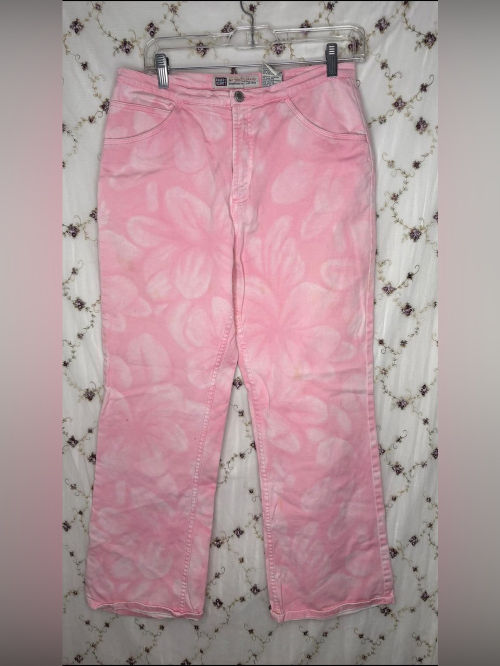 Faded Glory Pink Floral Tie-Dye Wide Leg Jeans